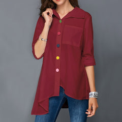 White Shirt Top Colorful Button Anomalistic Women's Long Sleeve Blouse