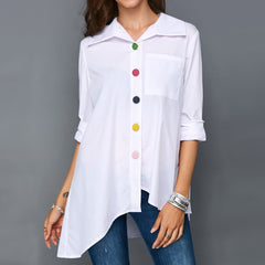 White Shirt Top Colorful Button Anomalistic Women's Long Sleeve Blouse