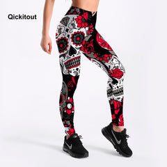 Qickitout Leggings Hot Sell Women's Skull&flower Black Leggings