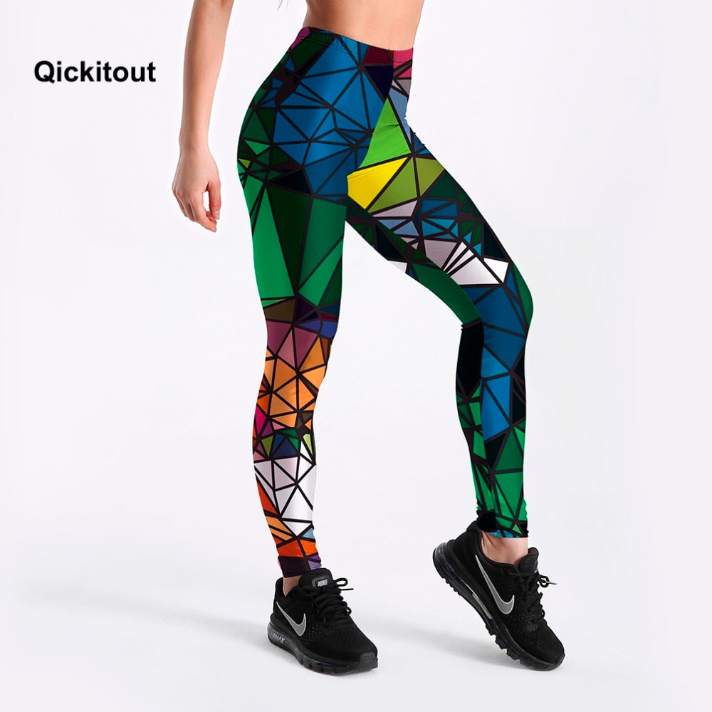 Women's Diamond Color Stitching Leggings Digital Print Pants