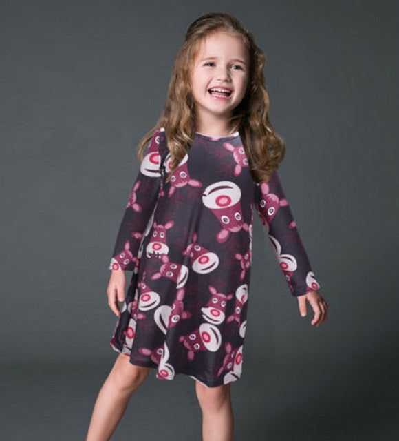 S-5XL Plus Size Tunic Autumn Women Dresses Casual Cartoon Print