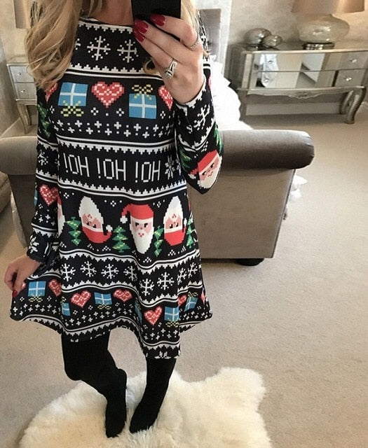 S-5XL Plus Size Tunic Autumn Women Dresses Casual Cartoon Print