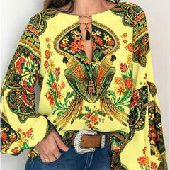 S-5XL Women Bohemian Clothing Blouse Shirt Vintage Floral Print Ladie‘s Blouses