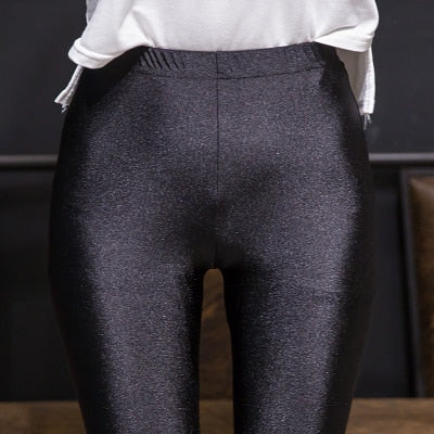 S-XXL Size Women Shiny Black Legging