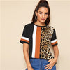 Image of Color Block Cut-and-Sew Leopard Panel Top