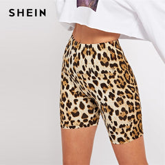 Multicolor Casual Highstreet Leopard Print Skinny Short Legging