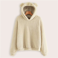 Preppy Lovely With Bears Ears Solid Teddy Hoodie Pullovers Sweatshirt