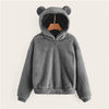 Image of Preppy Lovely With Bears Ears Solid Teddy Hoodie Pullovers Sweatshirt