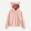 Image of Preppy Lovely With Bears Ears Solid Teddy Hoodie Pullovers Sweatshirt