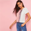 Image of Top Women's and Blouses Casual Color block Short Sleeve Summer Blouses