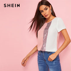 Top Women's and Blouses Casual Color block Short Sleeve Summer Blouses