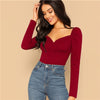 Image of Sexy Zip Back Puff Sleeve Slim Fitted Wrap Sweetheart Neck Blouse