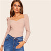 Image of Sexy Zip Back Puff Sleeve Slim Fitted Wrap Sweetheart Neck Blouse