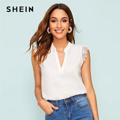 Elegant V neck Stand Collar Summer Sleeveless Women's and Blouses