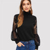 Image of Top  Mesh Blouse for Women's Long Sleeve Pattern