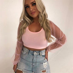 Long Sleeve O neck Crop Top for Women