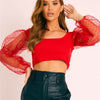 Image of Long Sleeve O neck Crop Top for Women