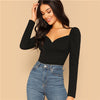 Image of Elegant Blouses Women Zip Back Puff Sleeve Form Fitted Wrap