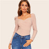 Image of Elegant Blouses Women Zip Back Puff Sleeve Form Fitted Wrap