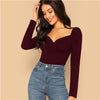 Image of Elegant Blouses Women Zip Back Puff Sleeve Form Fitted Wrap