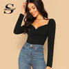 Image of Elegant Blouses Women Zip Back Puff Sleeve Form Fitted Wrap