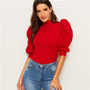 Image of Elegant Red Puff Sleeve Blouse Women