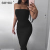 Image of Sibybo Off Shoulder Strapless Sexy Women Dress Sleeveless Straight Long Bodycon Dress Backless Casual Autumn Party Dress Women