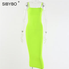 Sibybo Spaghetti Strap Backless Sexy Long Dress Party Off Shoulder Strapless Summer Maxi Dress Black Spring Bodycon Dress Women