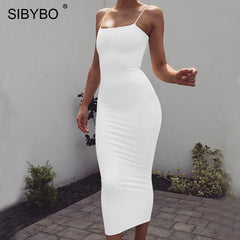 Sibybo Spaghetti Strap Backless Sexy Long Dress Party Off Shoulder Strapless Summer Maxi Dress Black Spring Bodycon Dress Women