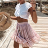 Image of Simplee Casual polka dot mini women skirt High waist A line korean tassel pink summer skirt Sexy ruffle beach female skirts 2019