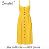 Image of Simplee Elegant button women dress Pocket polka dots yellow cotton midi dress Summer casual female plus size lady beach vestidos