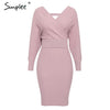 Image of Sexy v-neck women knitted skirt suits