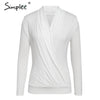 Image of Simplee V neck office ladies blouses shirts Long sleeve