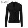 Image of Simplee V neck office ladies blouses shirts Long sleeve