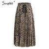 Image of Simplee Vintage leopard print pleated skirts women punk rock korean skirt streetwear Drawstring elastic waist ladies midi skirts