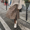 Image of Simplee Vintage leopard print pleated skirts women punk rock korean skirt streetwear Drawstring elastic waist ladies midi skirts