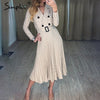 Image of Simplee Vintage pleated belt plaid dress women Elegant office ladies blazer dresses Long sleeve female autumn midi party dress