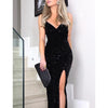 Image of Sleeveless long sequin dress Women high slit spaghetti strap dresses Sexy V neck club party dress Maxi black sequined vestidos