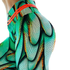 Slim fit 3D green dragonfly leggings for fitness for women