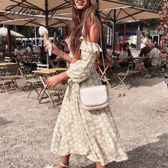 Sollinarry Floral 2 Pieces Dress Siuts Autumn Women Ruffle Beach Off Shoulder Long Dresses High Split Female Maxi Dresses Winter