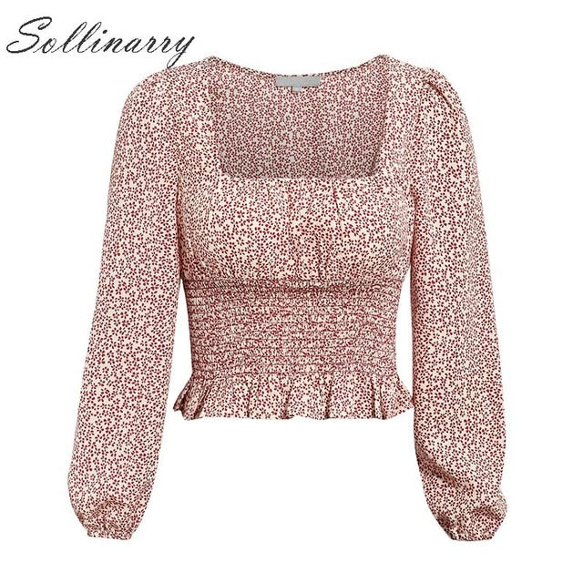 Sollinarry Vintage Women Blouses Long Sleeve