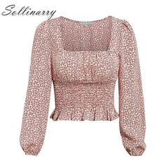 Sollinarry Vintage Women Blouses Long Sleeve