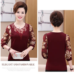 Spring 2020 Hollow out Lace Women Blouse Shirt Older Women Half sleeve