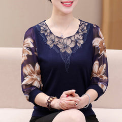 Spring 2020 Hollow out Lace Women Blouse Shirt Older Women Half sleeve