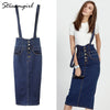 Image of Streamgirl Long Denim Skirt With Straps Women Button Jeans Skirts Plus Size Long High Waist Pencil Skirt Denim Skirts Womens