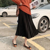 Image of Surmiitro Elegant Solid Midi Pleated Skirt Women 2020 Spring Ladies Korean Red Black High Waist A-line School Long Skirt Female