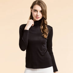 Women Silk Shirts Turtleneck Long Sleeved