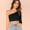 Image of SweatyRocks One Shoulder Solid Crop Tee Sleeveless