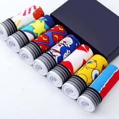 7Pcs/lot Silk Underwear Men  Cartoon Print Man Boxers