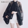 Image of Chiffon Blouse Shirt Women Lantern Sleeve Tulle Transparent